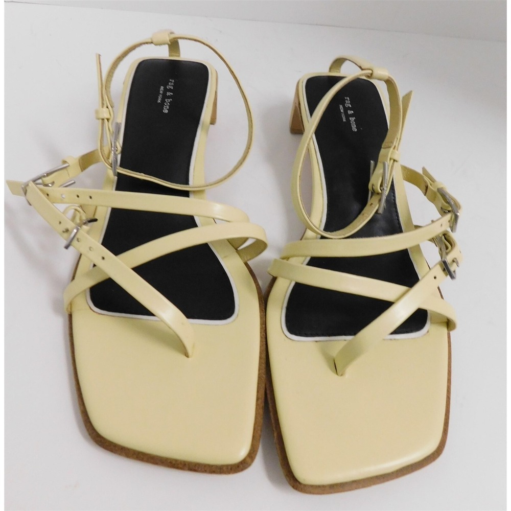 Rag & Bone Calliope Pale Yellow Leather Ankle Strap Sandals 38